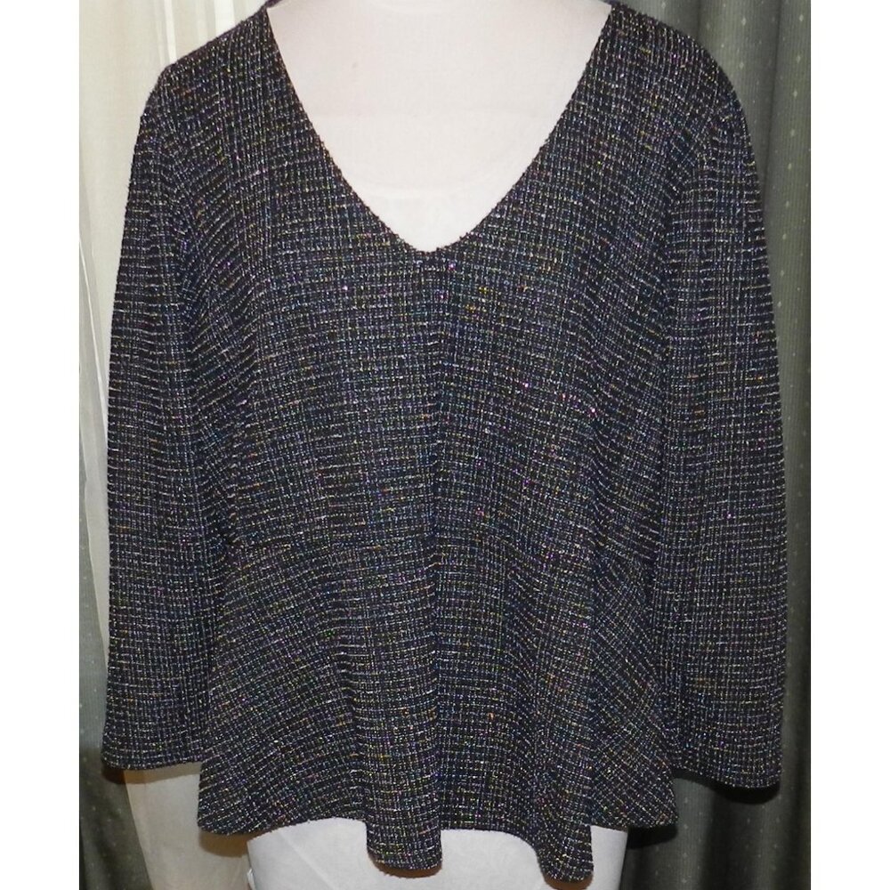 Torrid size 5X stretch blend knit top black / metallic silver plus size women's